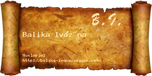 Balika Ivána névjegykártya